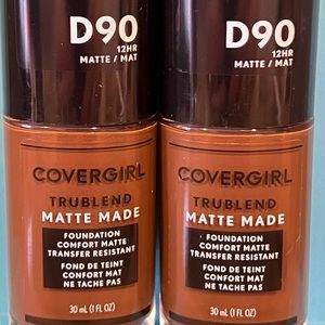 New Set of 2 Covergirl Trublend Matte Made Foundation Espresso D90 12 Hour